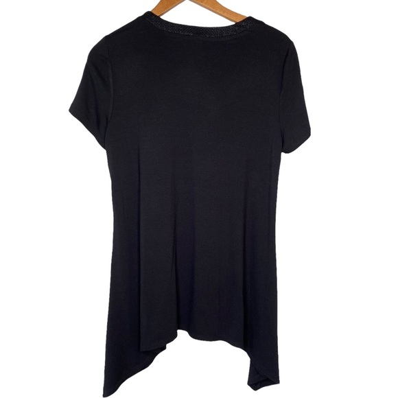 Adrianna Papell Black High Low Short Sleeve Embroidered Top Size Medium - Picture 3 of 8